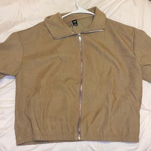 cropped tan zip up jacket